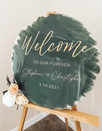 Custom Round Acrylic Wedding Welcome Sign - Personalized Transparent Circle Ceremony Greeting Board for Elegant Wedding Decor