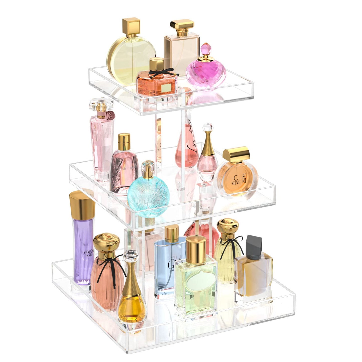 3-Tier Perfume Organizer, Clear Resin, Rectangular Tray, Sturdy Design, Space Saver, Convenient Access, Easy Assembly