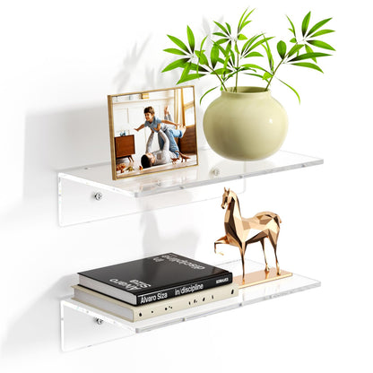 2 PCS Clear Acrylic Bathroom Shelves for Wall（15inch）