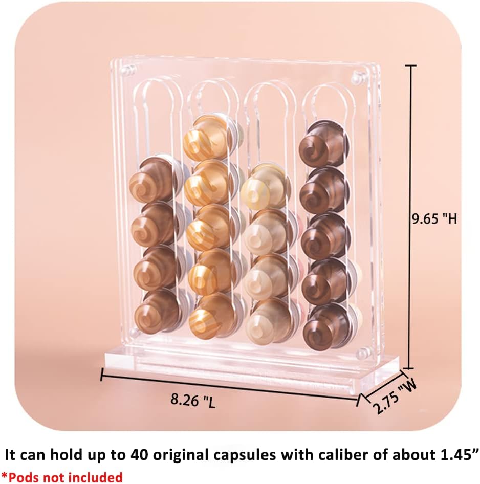 Coffee Pod Holder for Nespresso Original Line Capsule Holder Acrylic Magnetic Coffee Pods Organizer, Freestanding or Mounted on the Fridge, Hold 40 Capsule Pods Capacity Storage Rack