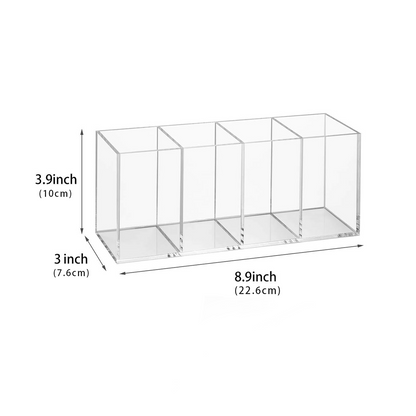 4 Compartments Acrylic Pen Holder, Clear Pencil Organizer Cup for Countertop Desk Accessory Storage
