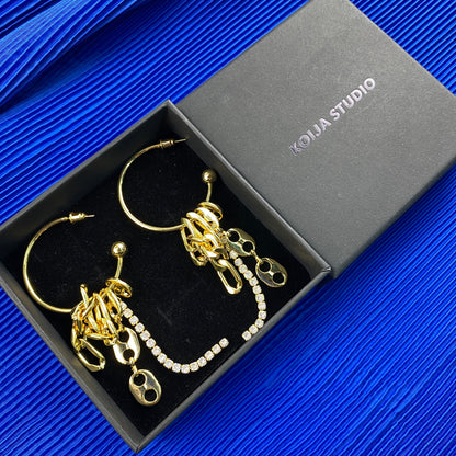 猪鼻扣水钻流苏耳环